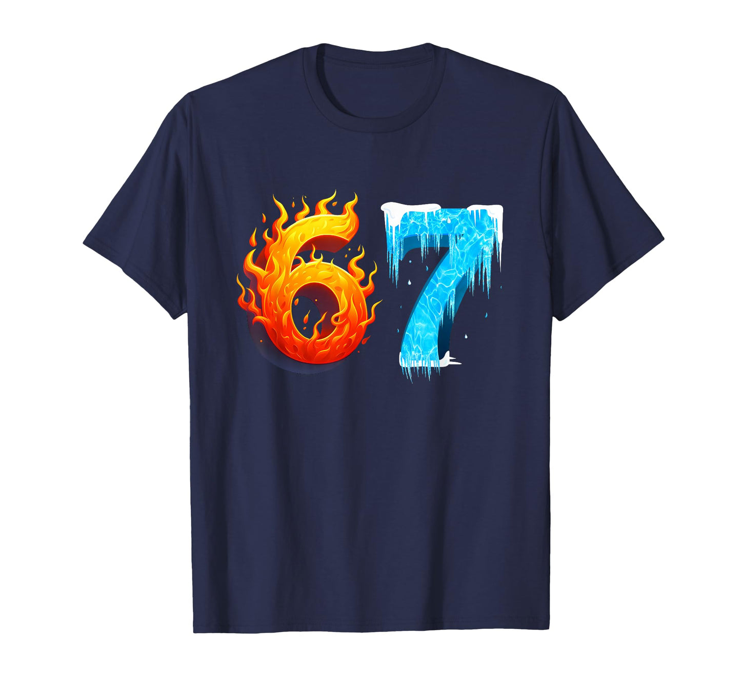 67 Six Seven 6-7 Flaming Ice – Funny Teen Kids Brainrot Meme T-Shirt
