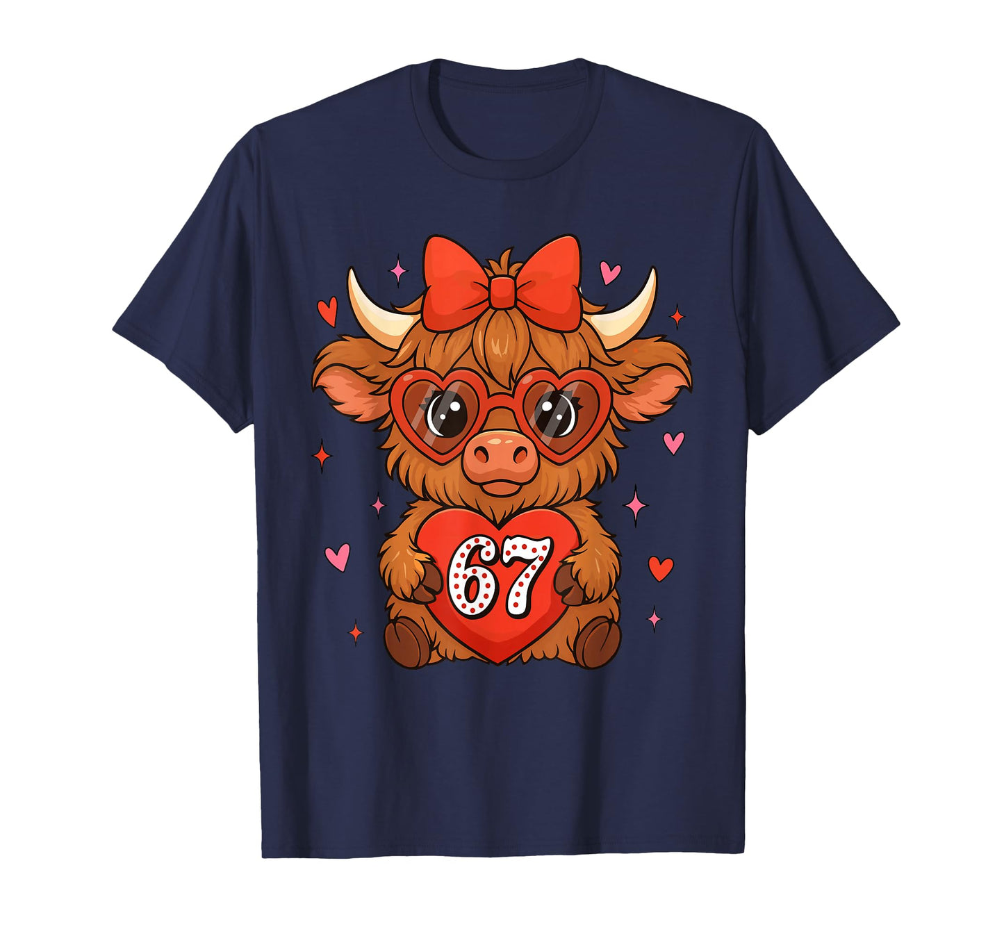 67 Meme Six Seven Cute Valentine Highland Cow Coquette Women T-Shirt