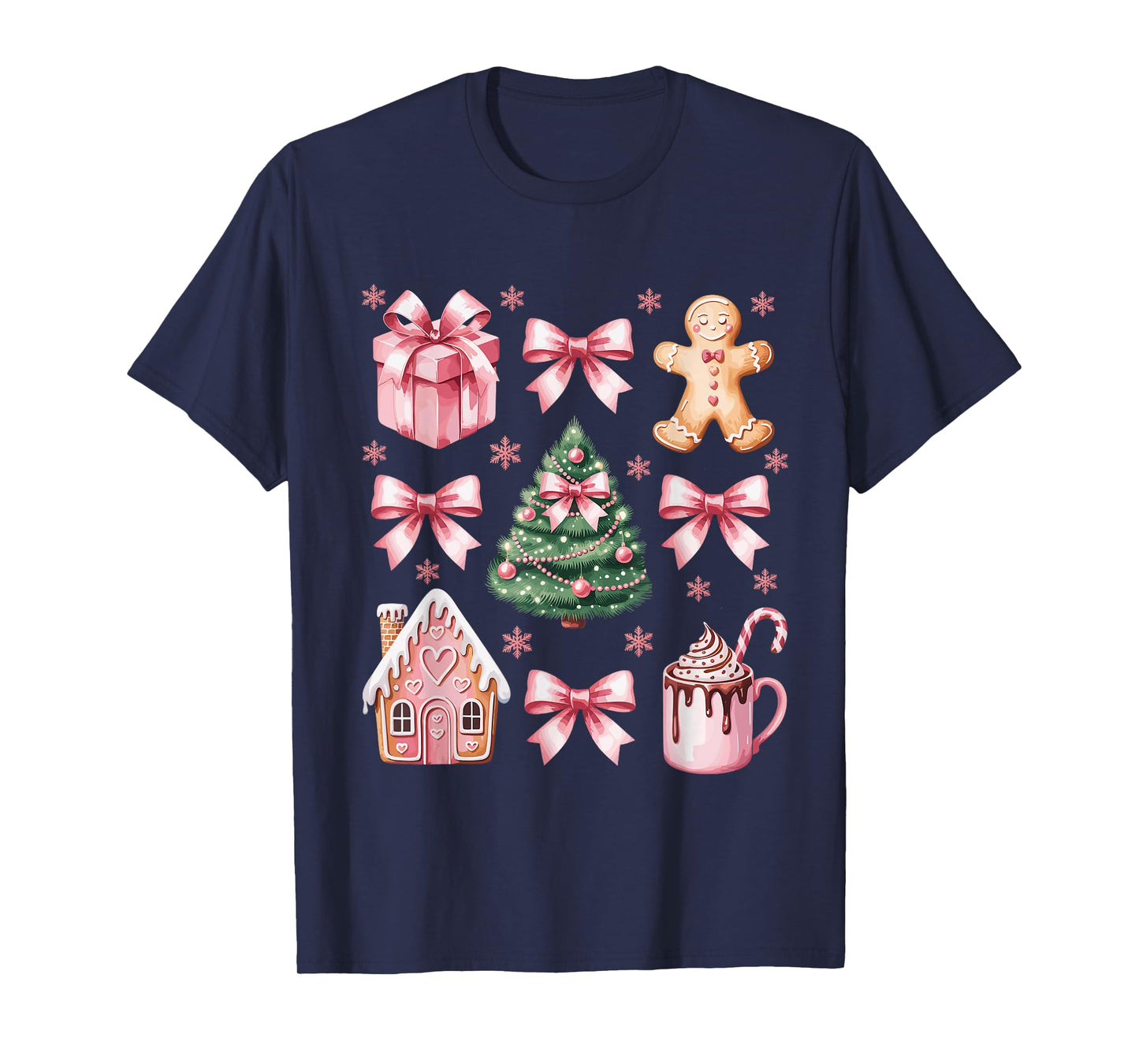 Christmas Coquette Bow Pink Gingerbread Xmas Women Girls T-Shirt