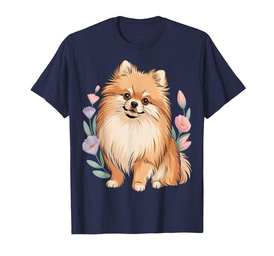 Adorable Floral Pomeranian T-Shirt