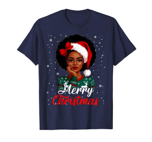 Black Girl Afro Santa Hat Merry Christmas African American T-Shirt