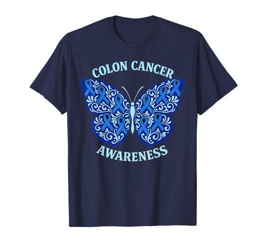 Colorectal Colon Cancer Awareness Blue Ribbon Butterfly T-Shirt