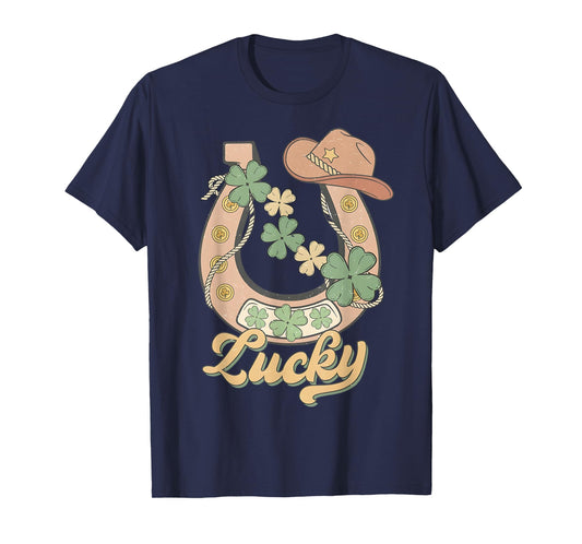 Howdy Cowboy Retro St. Patrick's Day Lucky Horseshoe Western T-Shirt