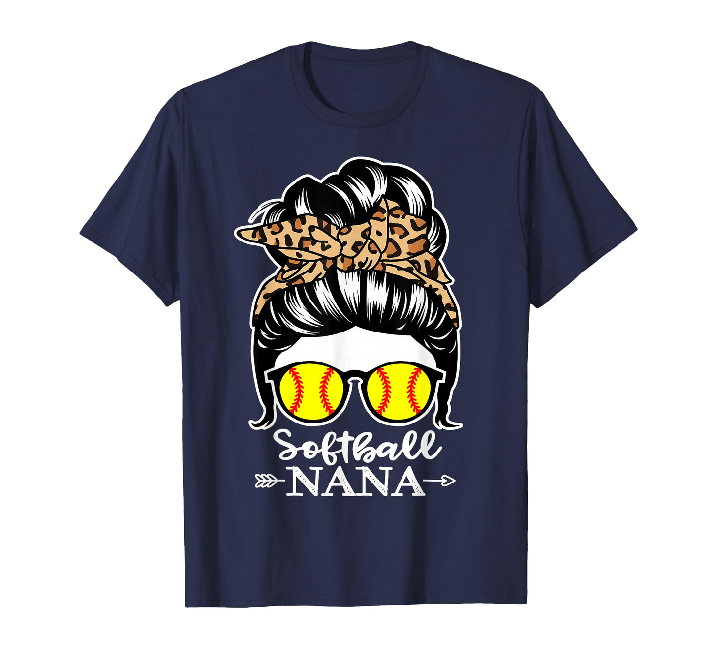 Softball Nana Messy Bun Hair Funny Softball Player Nana T-Shirt