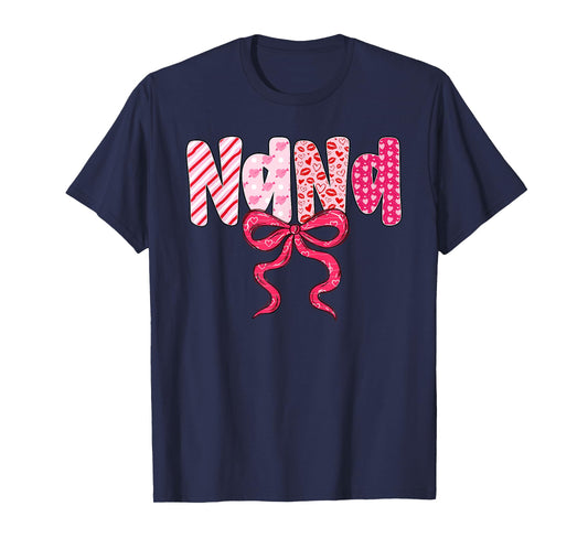 Nana Valentine Pink Coquette Bow Valentine's Day Grandma T-Shirt