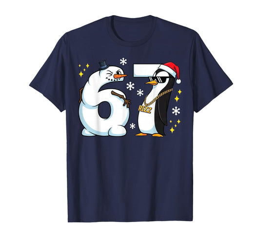 Funny 67 Six Seven Meme Snowman Rizz Penguin T-Shirt