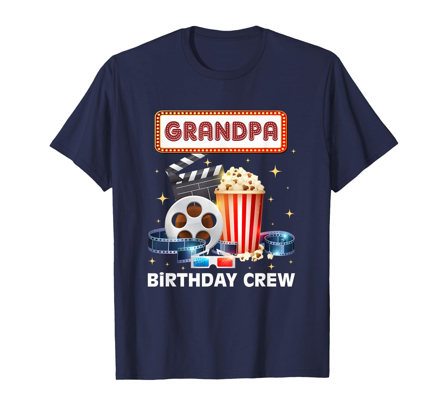 Grandpa Birthday Crew Movie Night Theme Matching Party T-Shirt