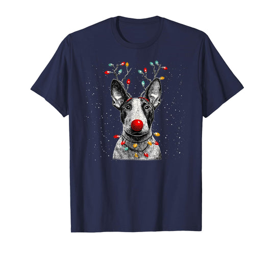 Cute Bull Terrier Dog Reindeer Christmas T-Shirt