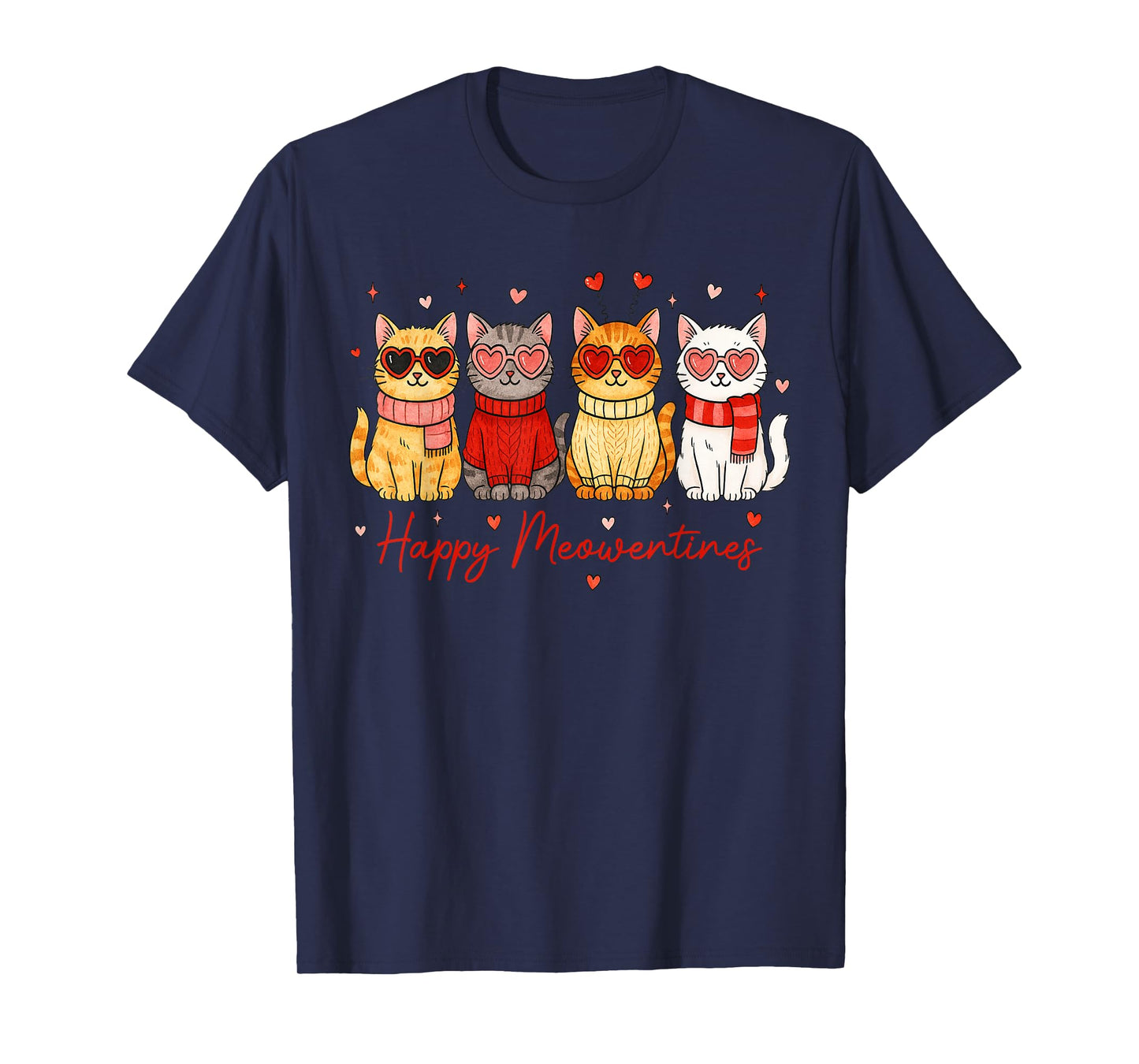Happy Meowentines Cute Cat Valentine Funny Hearts Women Girl T-Shirt