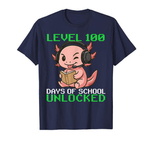 100th Days of School Axolotl Gaming Level 100 Unlocked T-Shirt