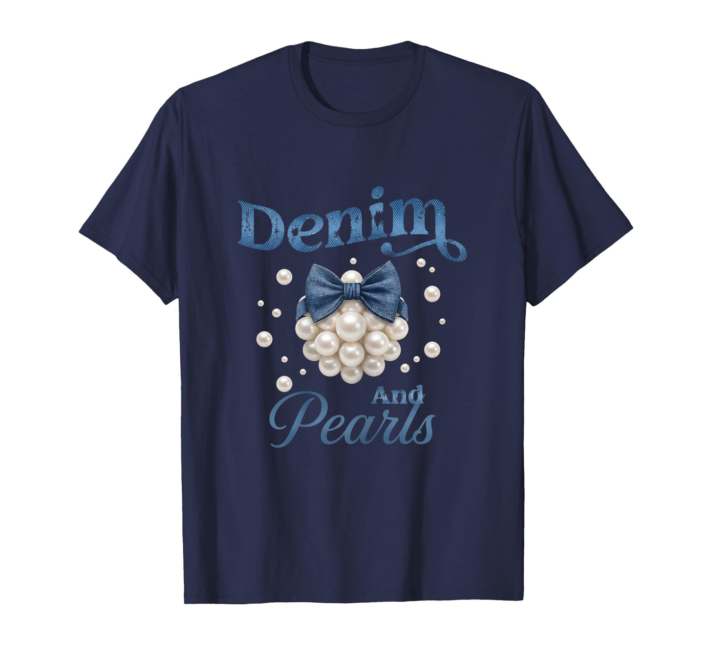 Denim and Pearls Bow Jean Western Cowgirl Ladies Girls Women T-Shirt