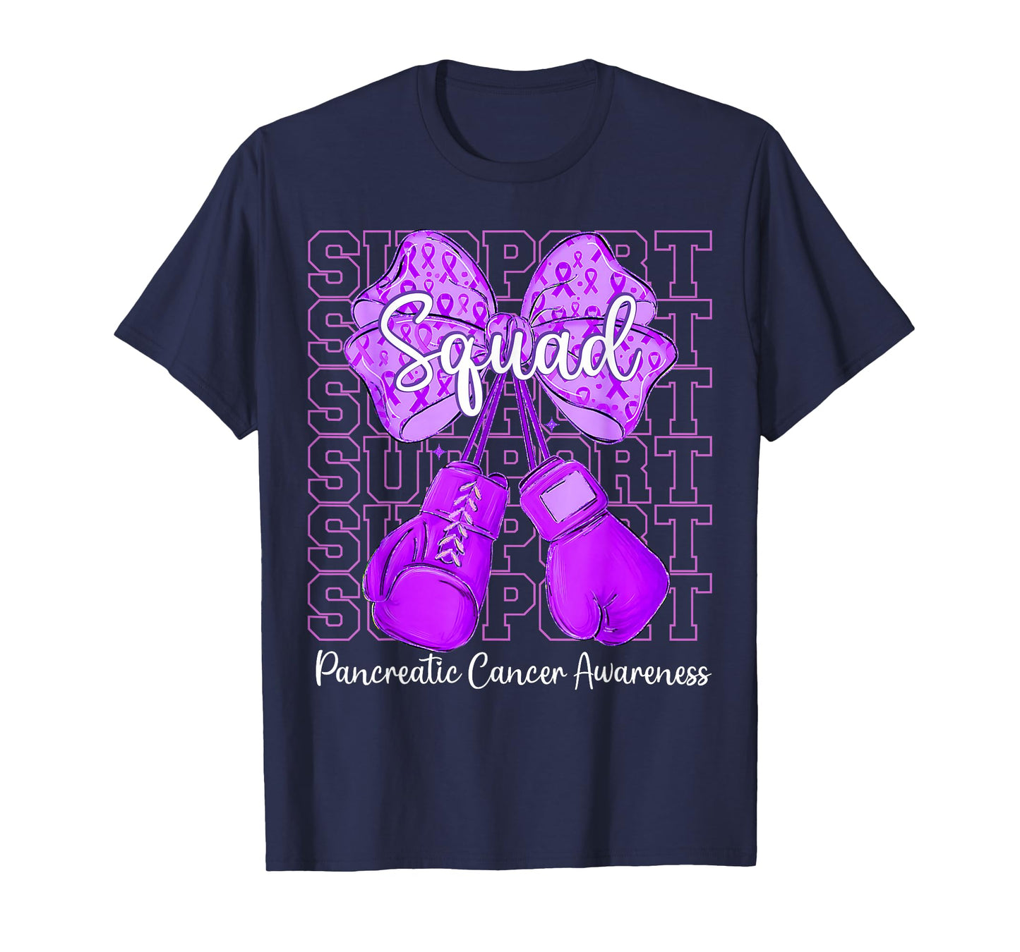 Support Squad Coquette Purple Fight Pancreatic Awareness T-Shirt