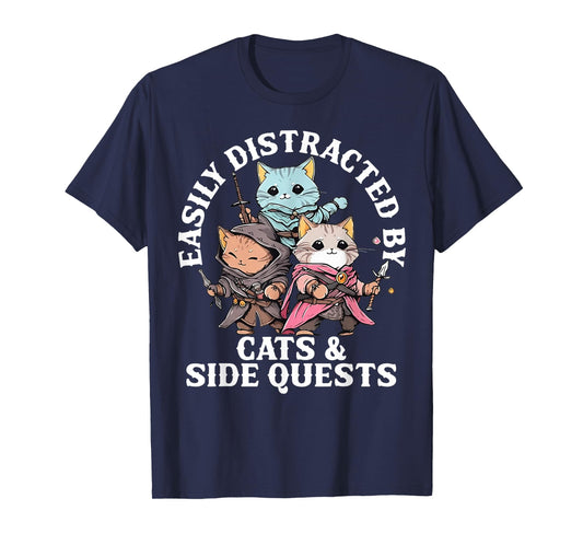 Easily Distracted by Cats and Side Quest T-Shirt