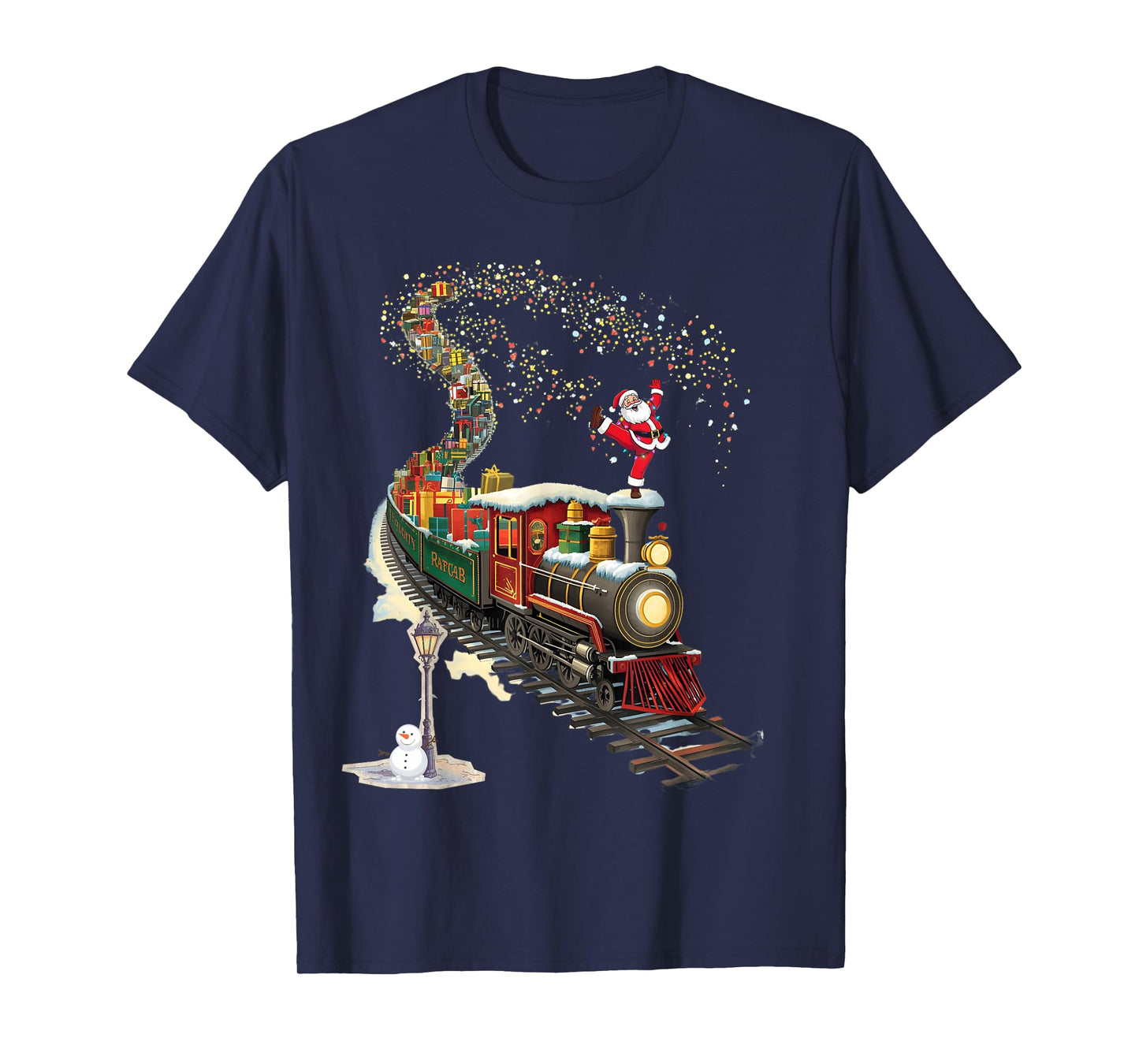 Santa Train Lights Christmas Tee Quirky Holiday Humor T-Shirt