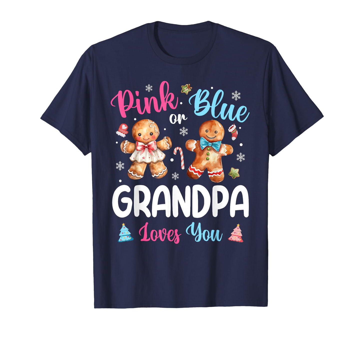 Pink or Blue Grandpa Loves You Gender Reveal Christmas T-Shirt