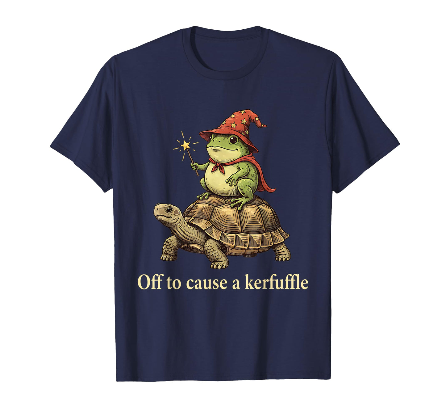Off to Cause A Kerfuffle - Funny Meme Whimsical Frog Wizard T-Shirt