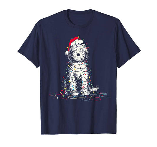 Funny Sheepadoodle Christmas Graphics Dog Lights Lover T-Shirt