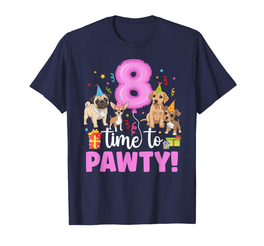 8th Dog Birthday Party Eight Year Old Puppy Birthday T-Shirt