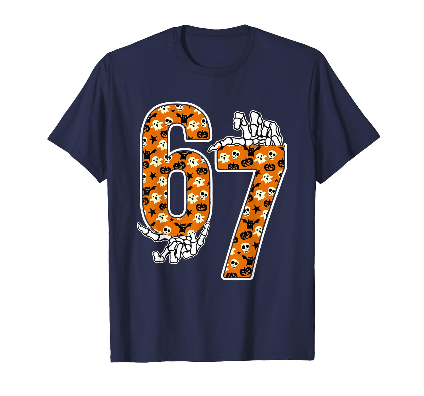 67 Halloween Meme 6 7 Numbers Six Seven Funny Kids Skeleton T-Shirt