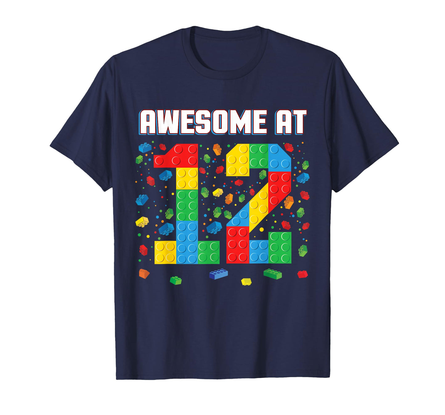 Awesome at 12 Year Old Birthday Kids Block Building Brick T-Shirt
