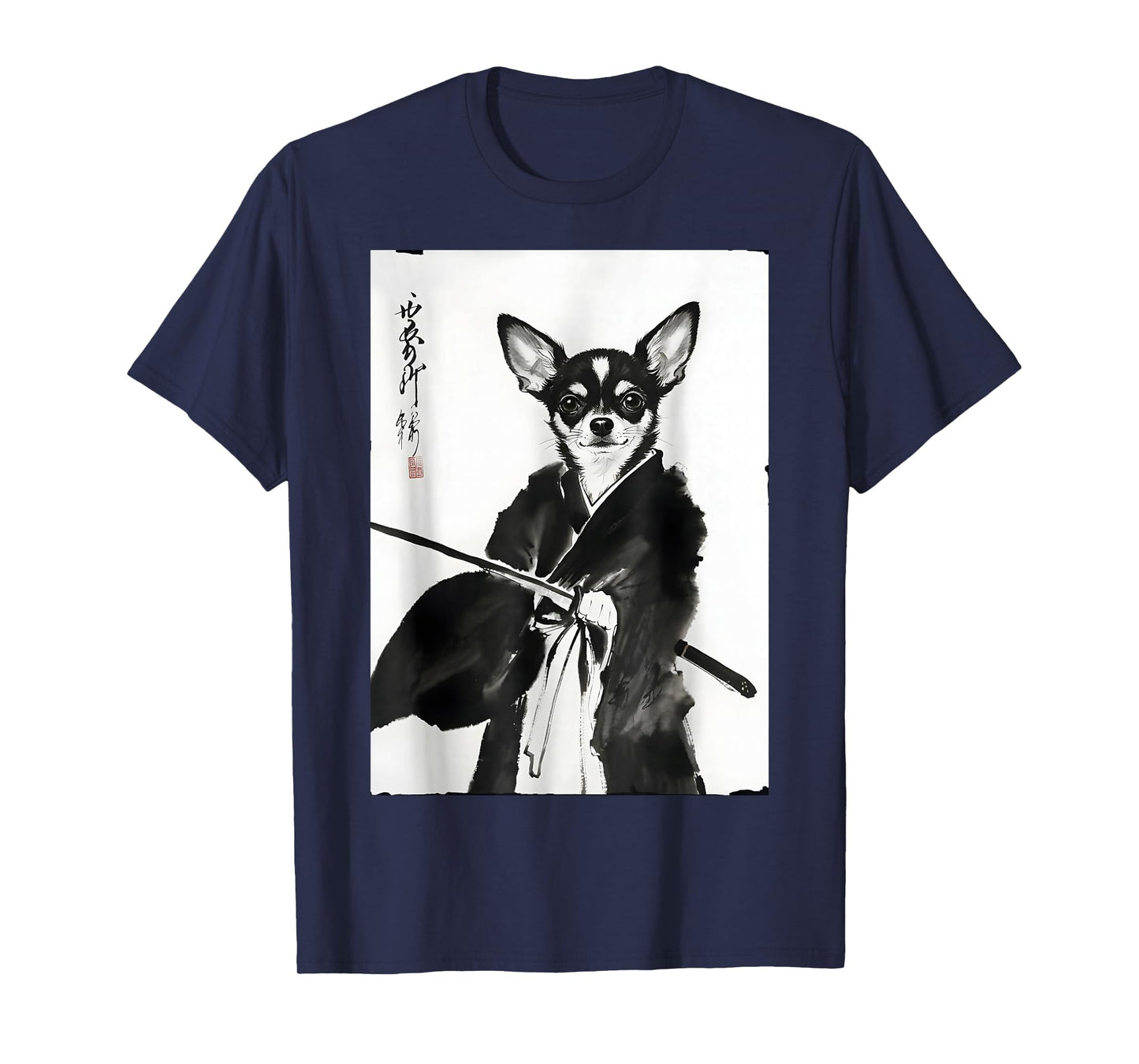 Cute Vintage Ink Wash Sumi-e Japanese Ink Dog Chihuahua T-Shirt
