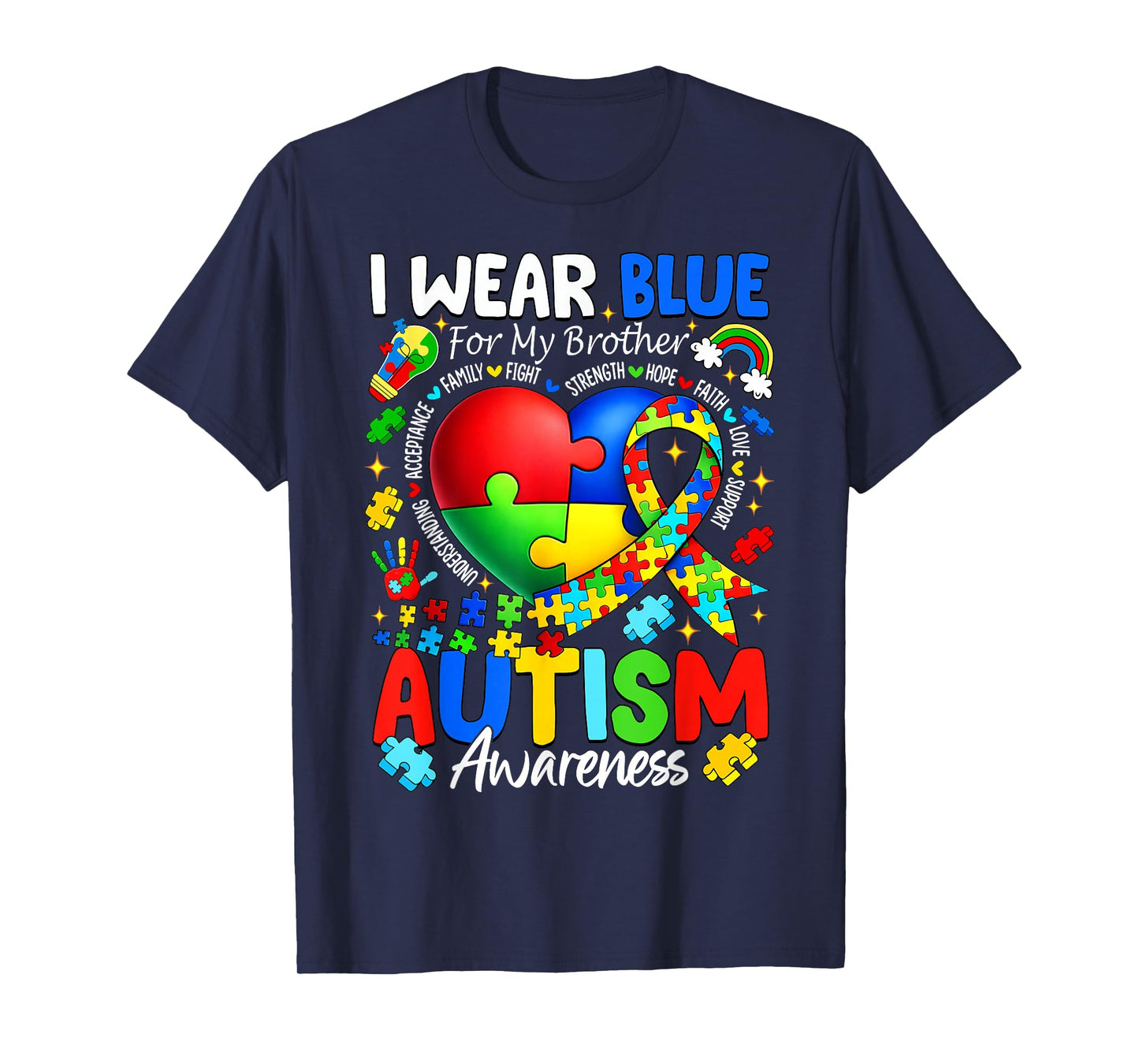 I Wear Blue for My Brother Autism Awareness Boys Girls Kids T-Shirt