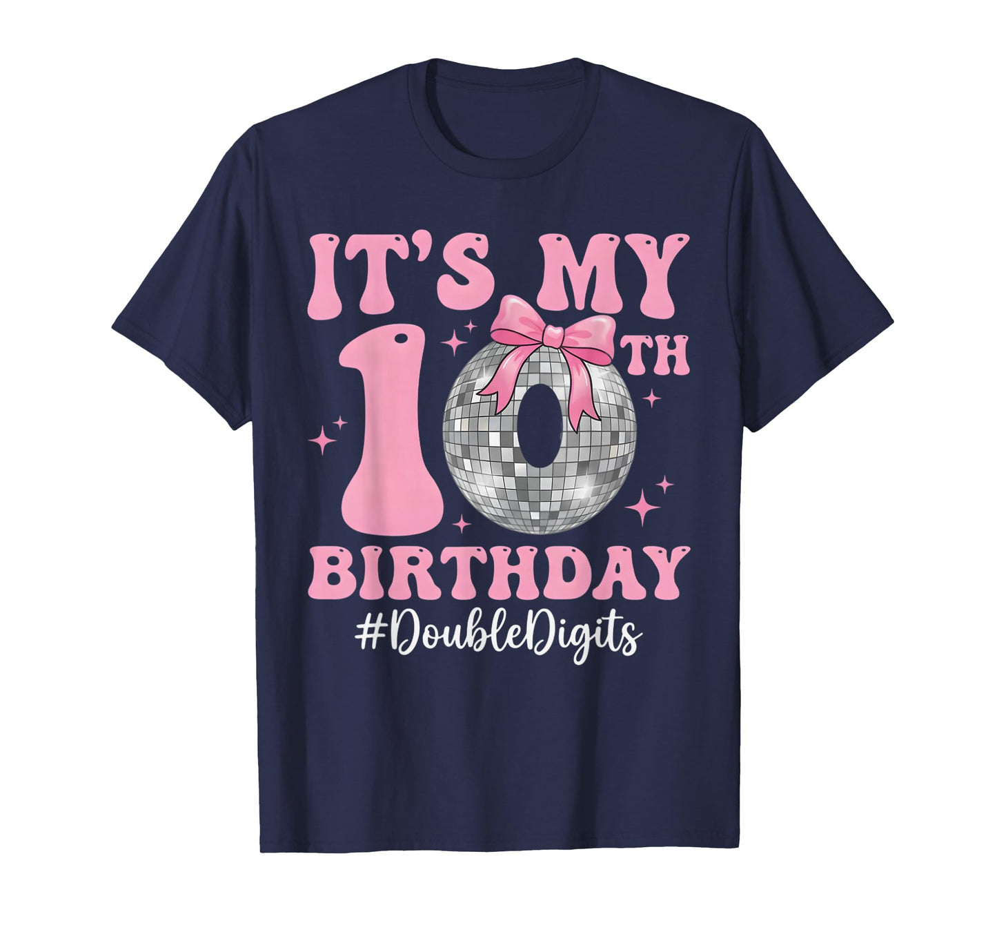 It's My 10th Birthday Girl Double Digits Bow Disco Ball T-Shirt