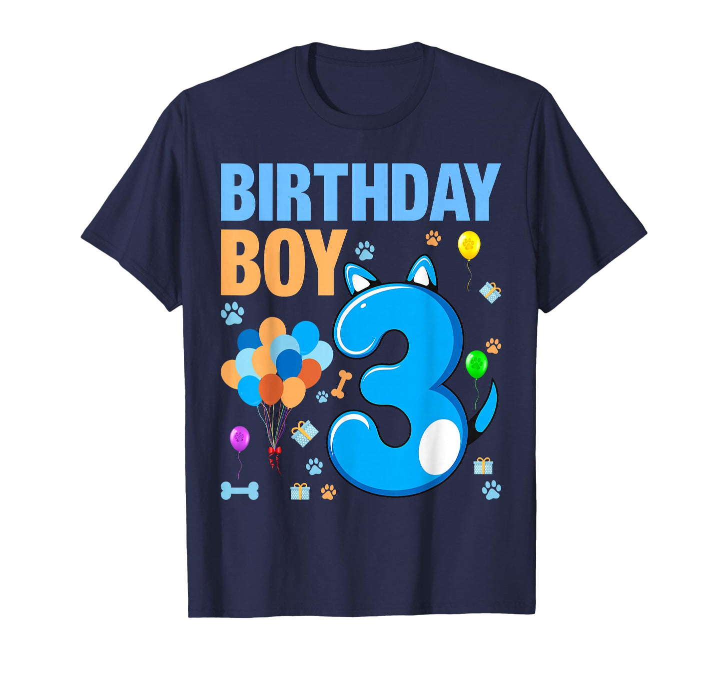 3nd Birthday Boy Blue Dog Theme Party Two Cool 3 Year Old T-Shirt