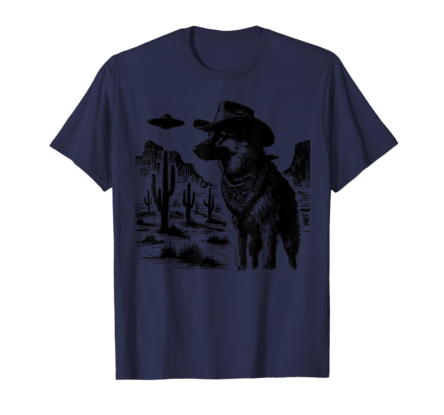 Western German Shepherd UFO Dog Alien Cowboy GSD Ranch T-Shirt