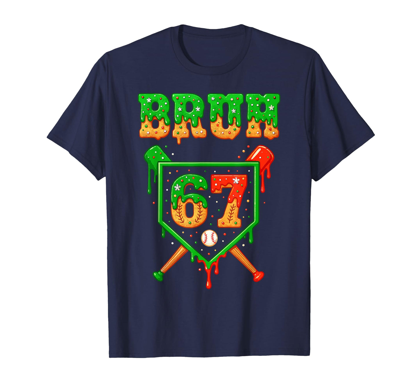 Bruh 67 Baseball Christmas Gingerbread Drip Number 67 Player T-Shirt