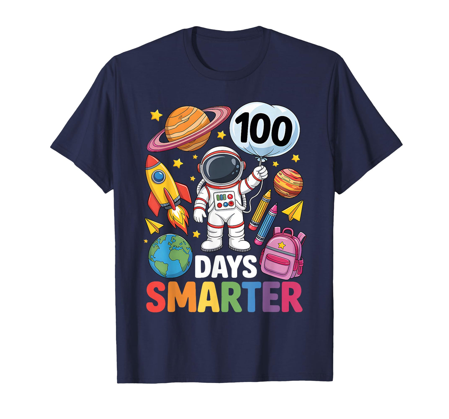 100 Days Smarter 100th Day of School Astronaut Space Kids T-Shirt