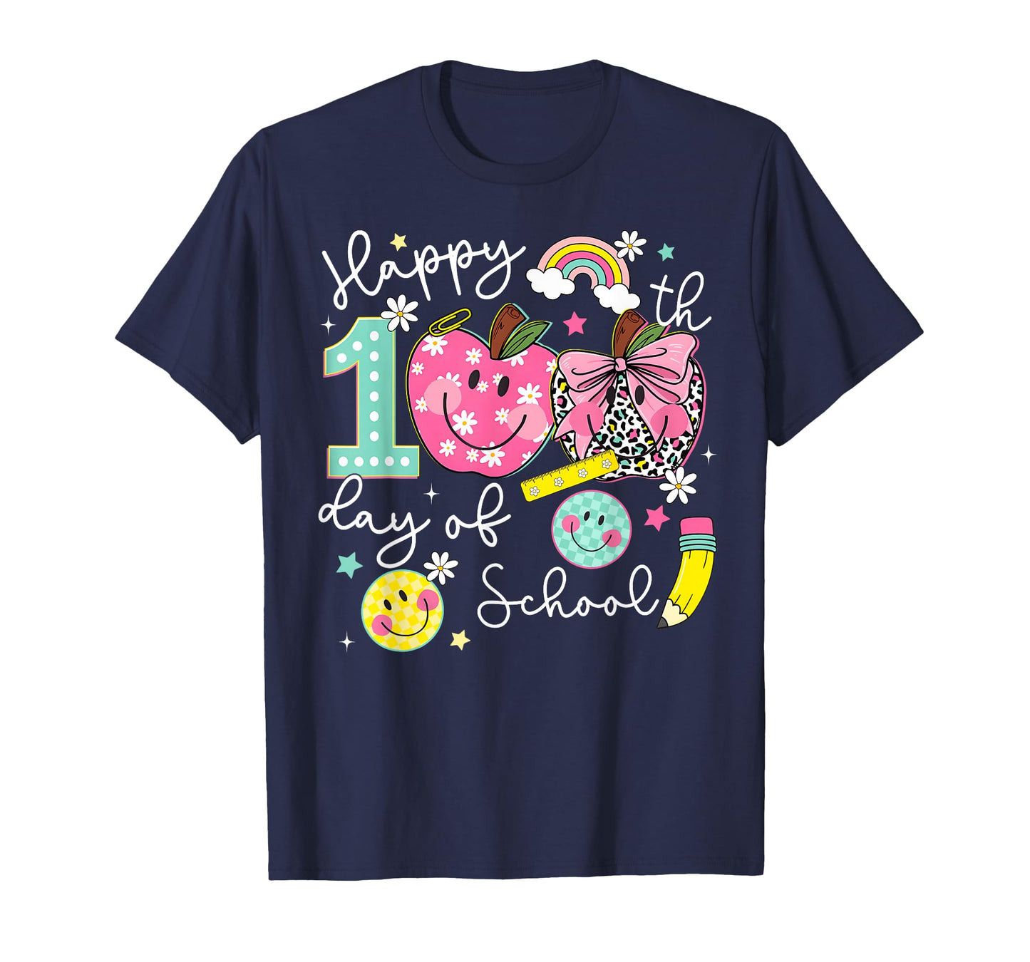 Happy 100th Day of School Apple Coquette Bow Girl Women Kid T-Shirt