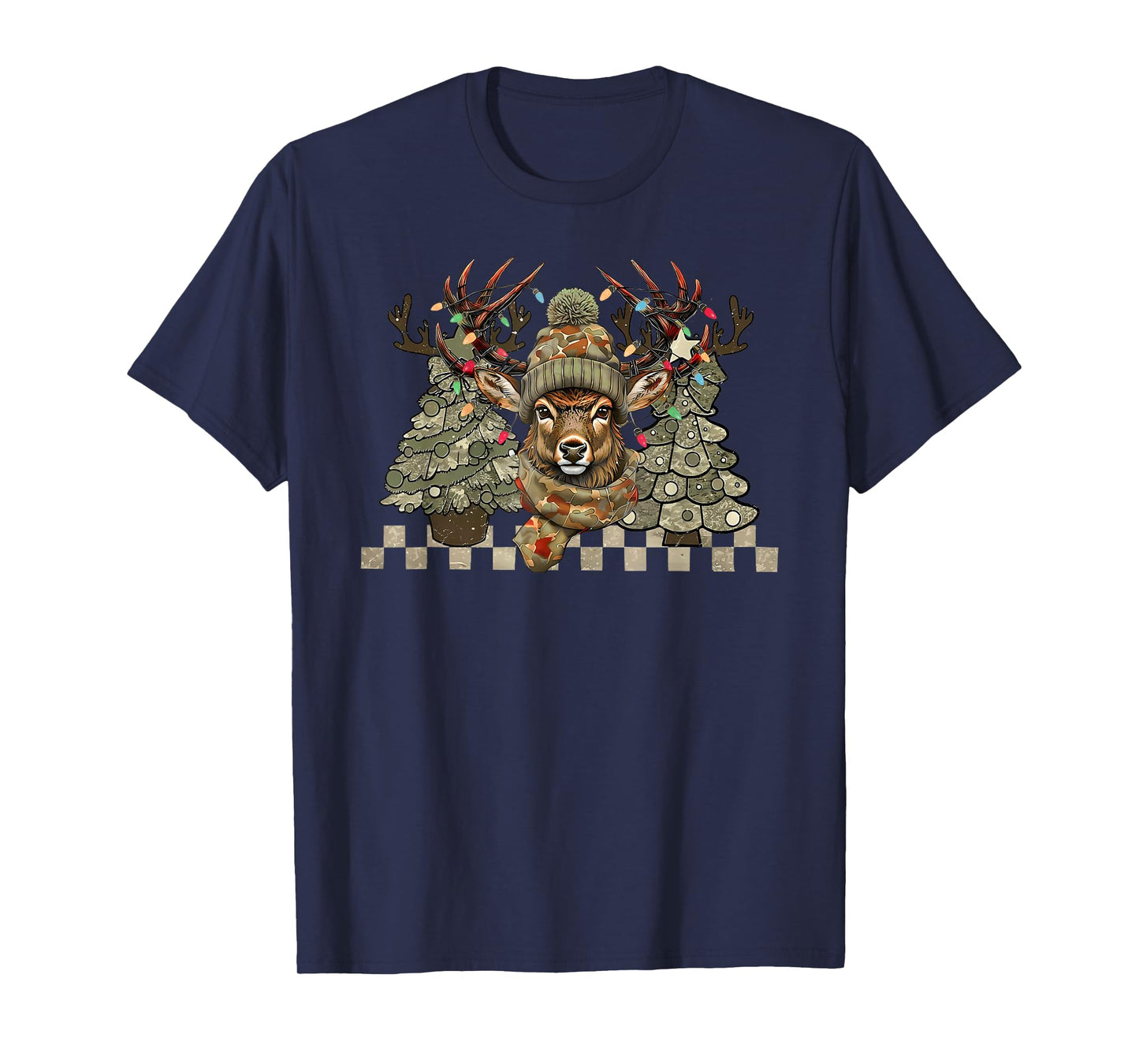 Christmas Holiday Camo Hunting Reindeer Deer Xmas Lights T-Shirt