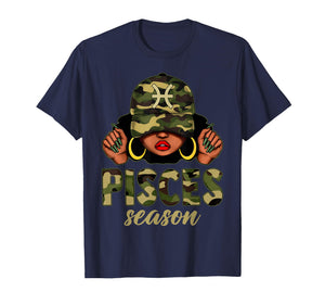 Pisces Season Black Woman Camo Hat Afro Girl Zodiac T-Shirt