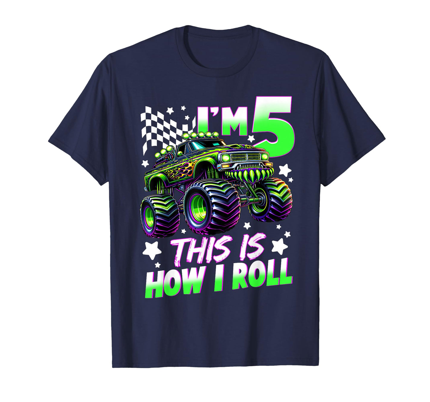 Kids 5 Year Old Monster Truck 5th Birthday Party Boy Bday T-Shirt