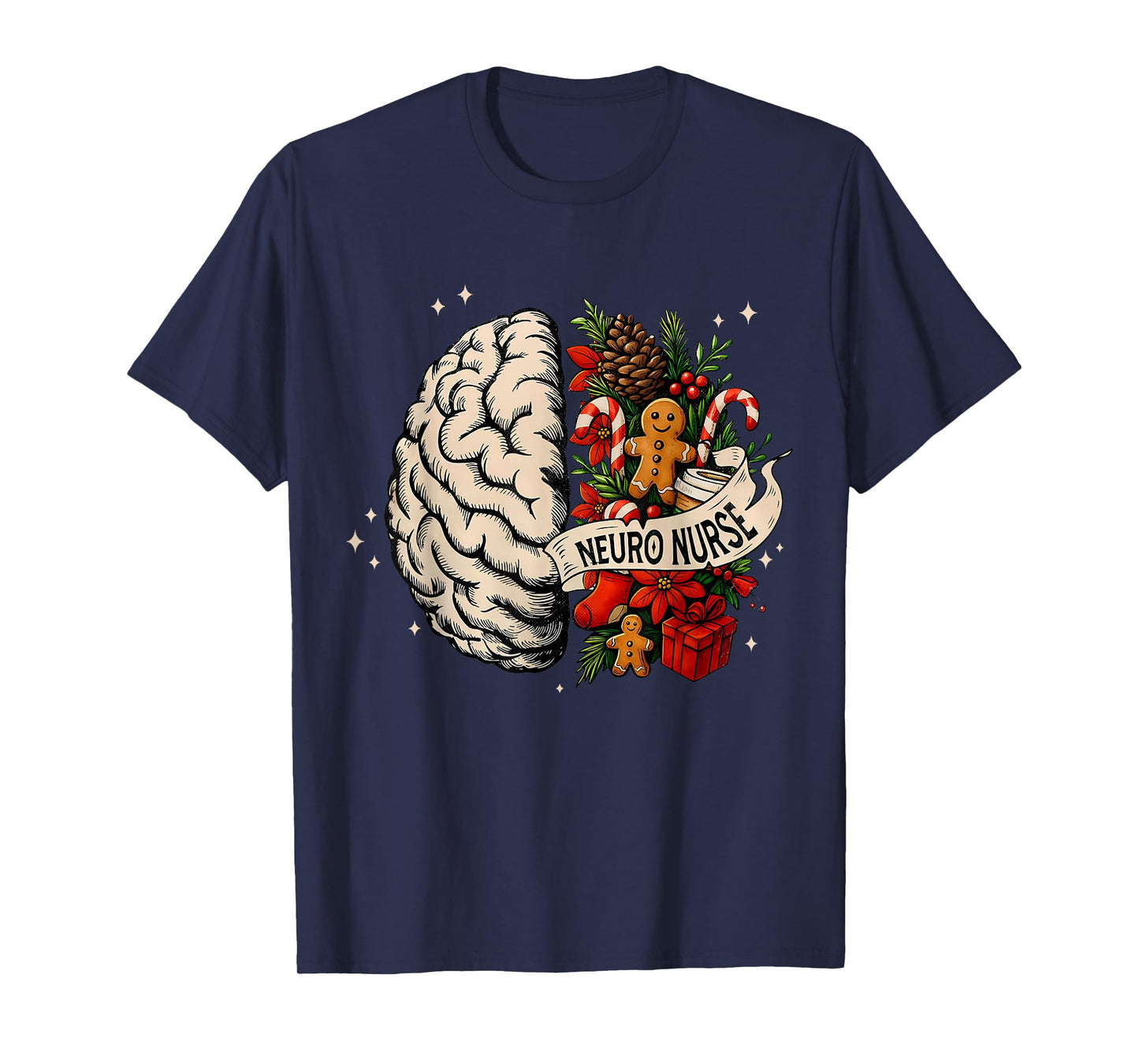 Floral Brain Anatomy Neuro Nurse Christmas Neuroscience Xmas T-Shirt