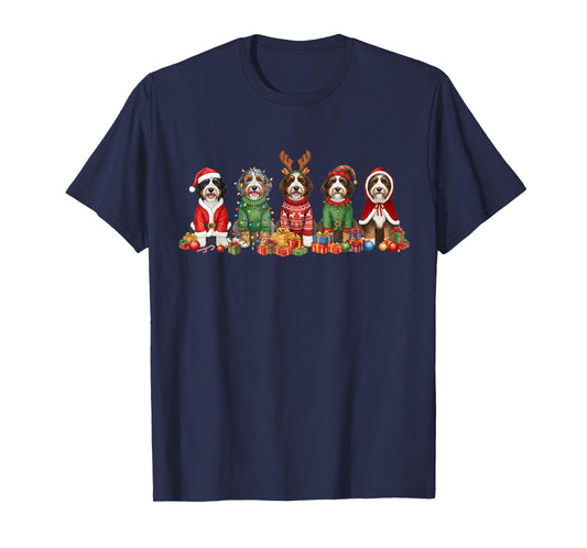 Bernedoodle Dogs Christmas Lights Santa Dog Lover T-Shirt
