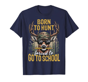 Camo Deer Hunting Boys Kids Funny Born Hunt Forced Go School T-Shirt