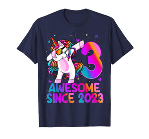 3 Year Old Girl Awesome Since 2023 Unicorn 3rd Birthday Girl T-Shirt