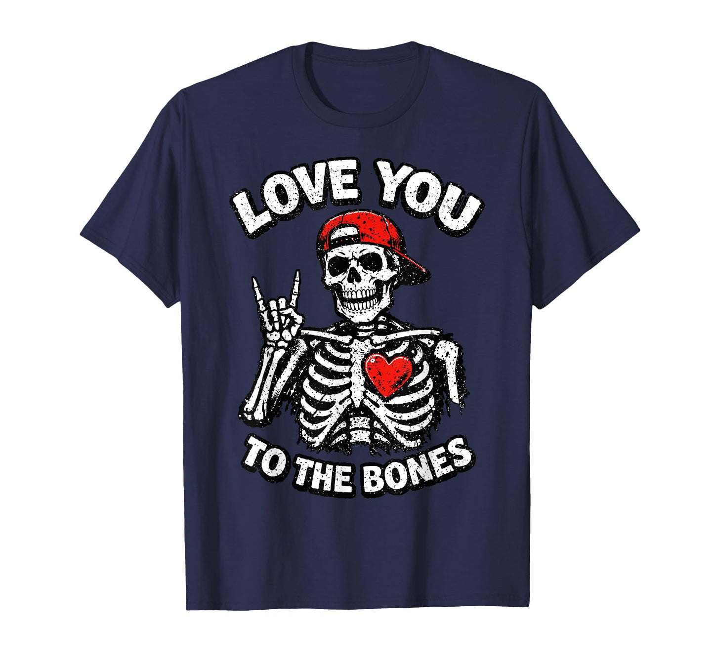 Valentines Day Skeleton Rocker Love You to The Bones Rock On T-Shirt