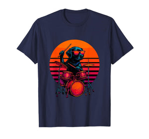 Retro Dog with Drum Set Music Playing Drummer T-Shirt