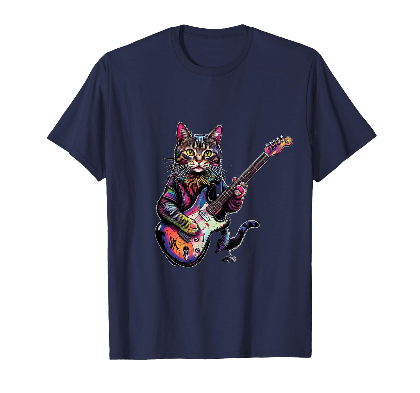Funny Cat Playing Guitar Rock and Roll Gifts Men Women Kids T-Shirt