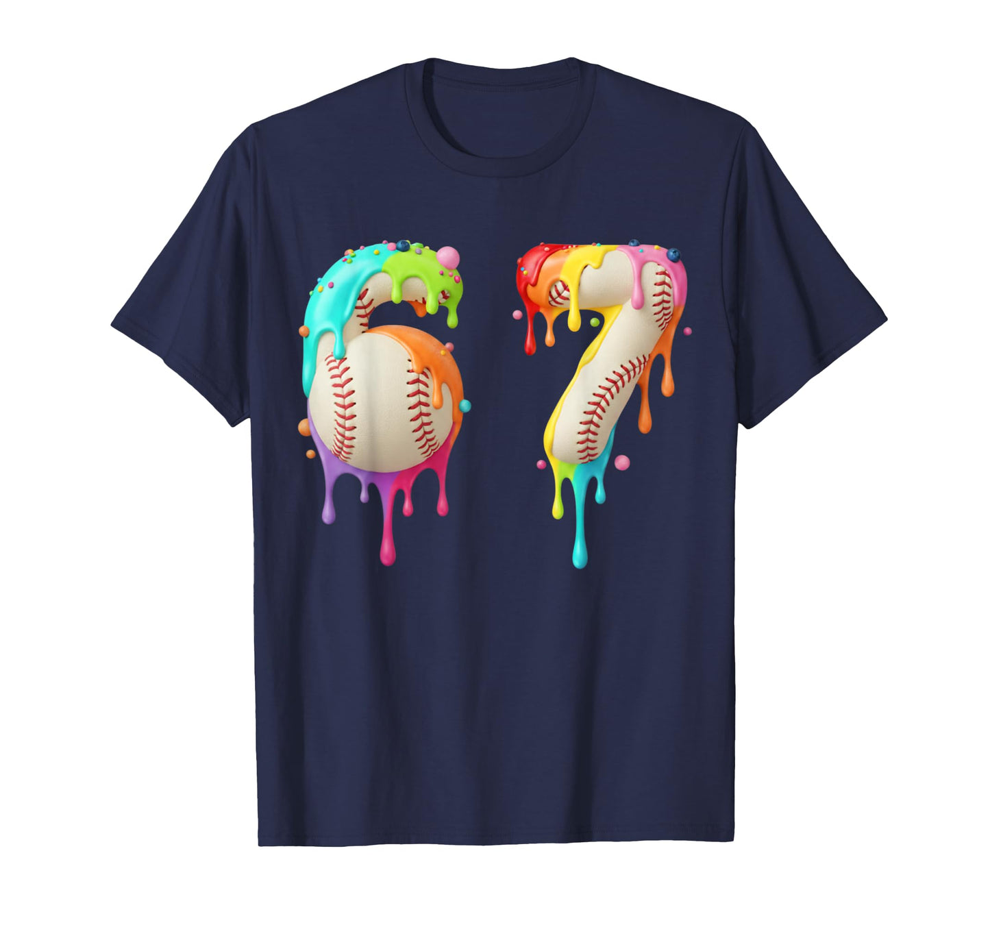 Kids Meme 67 Number Six 6 Seven 7 Ice Cream Drips Baseball T-Shirt