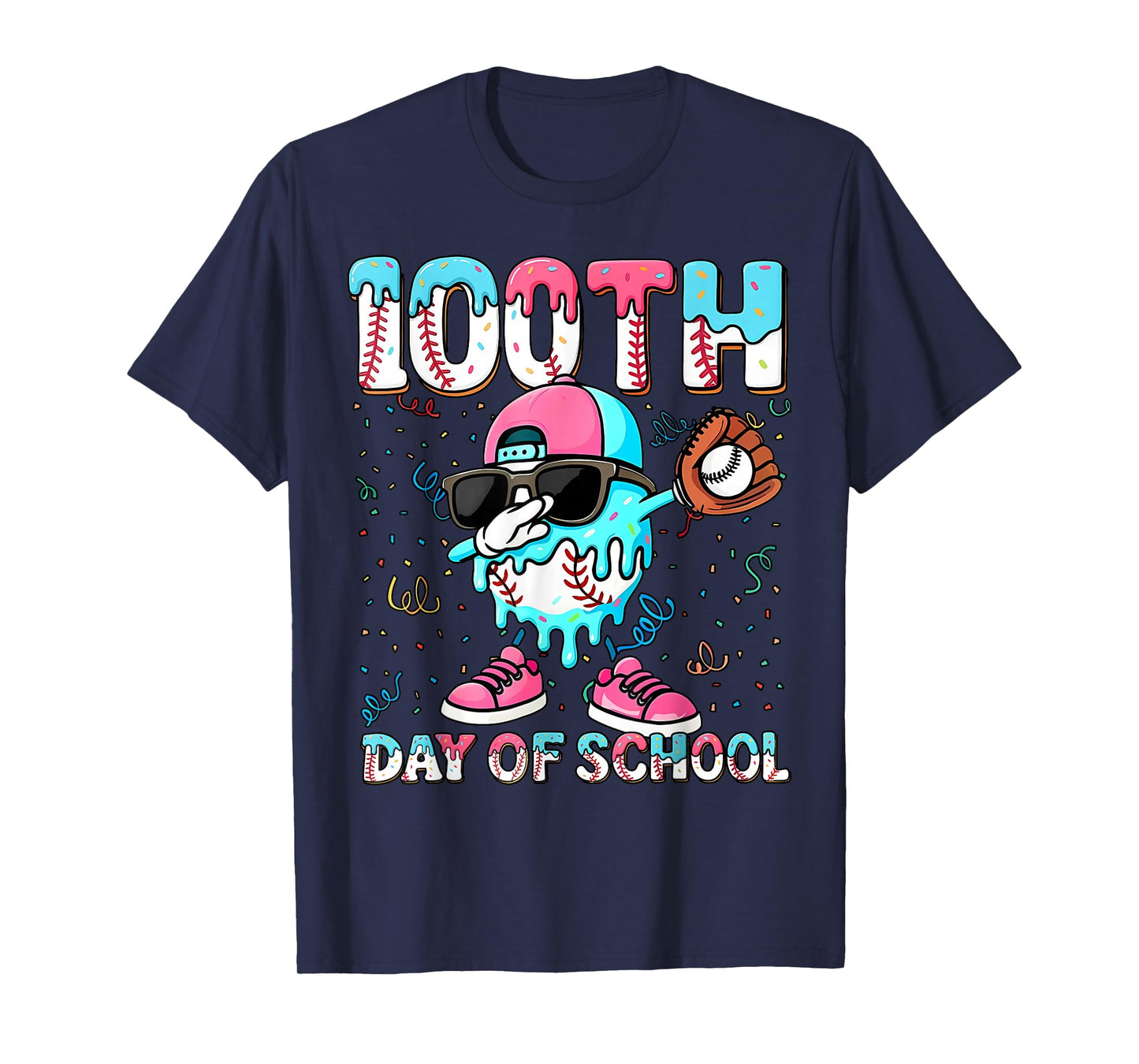 Dabbing Drippy 100th Days of School Baseball Ice Cream Drip T-Shirt