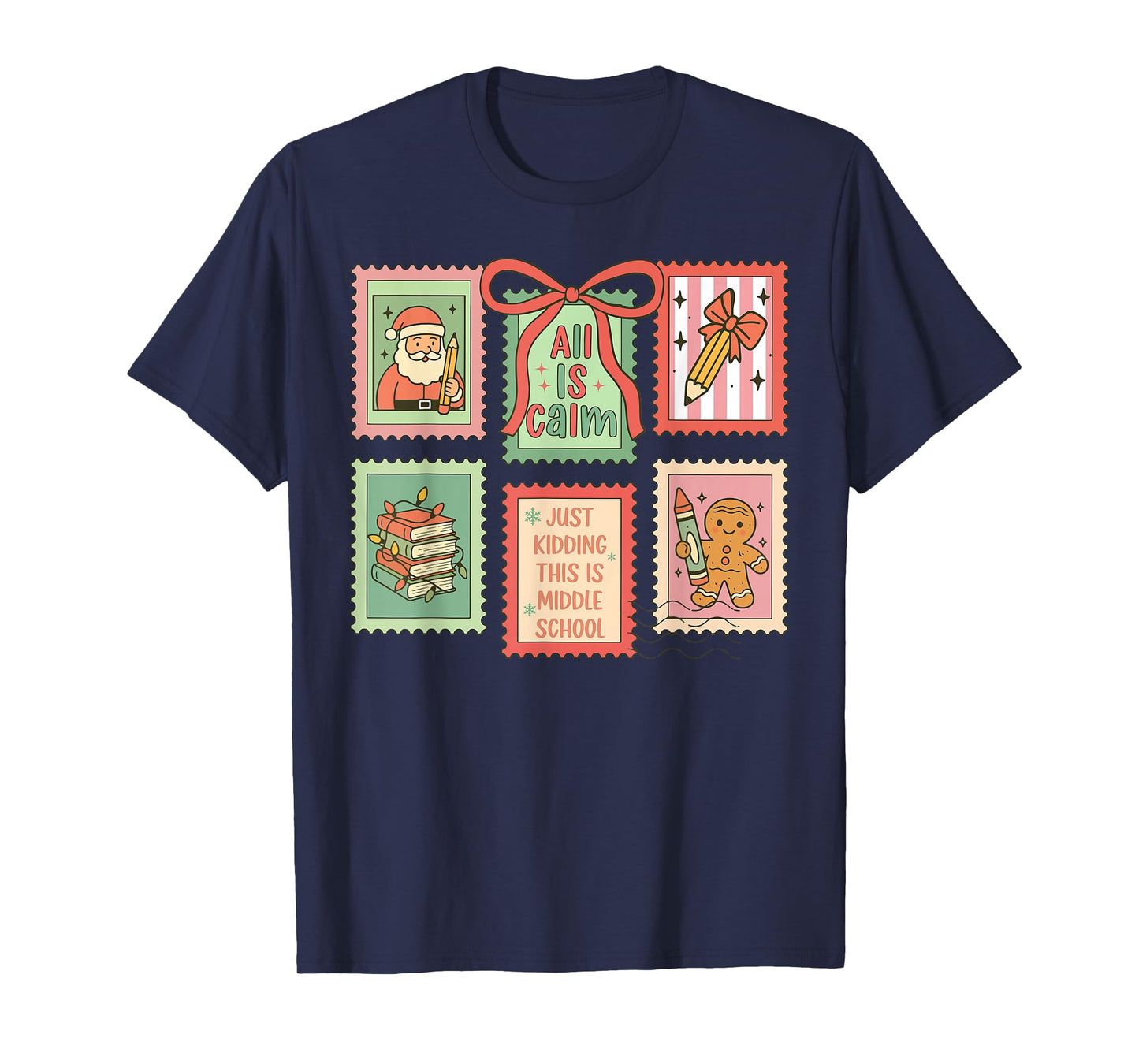 Middle School Teacher Christmas Stamp Bow Middle School Crew T-Shirt
