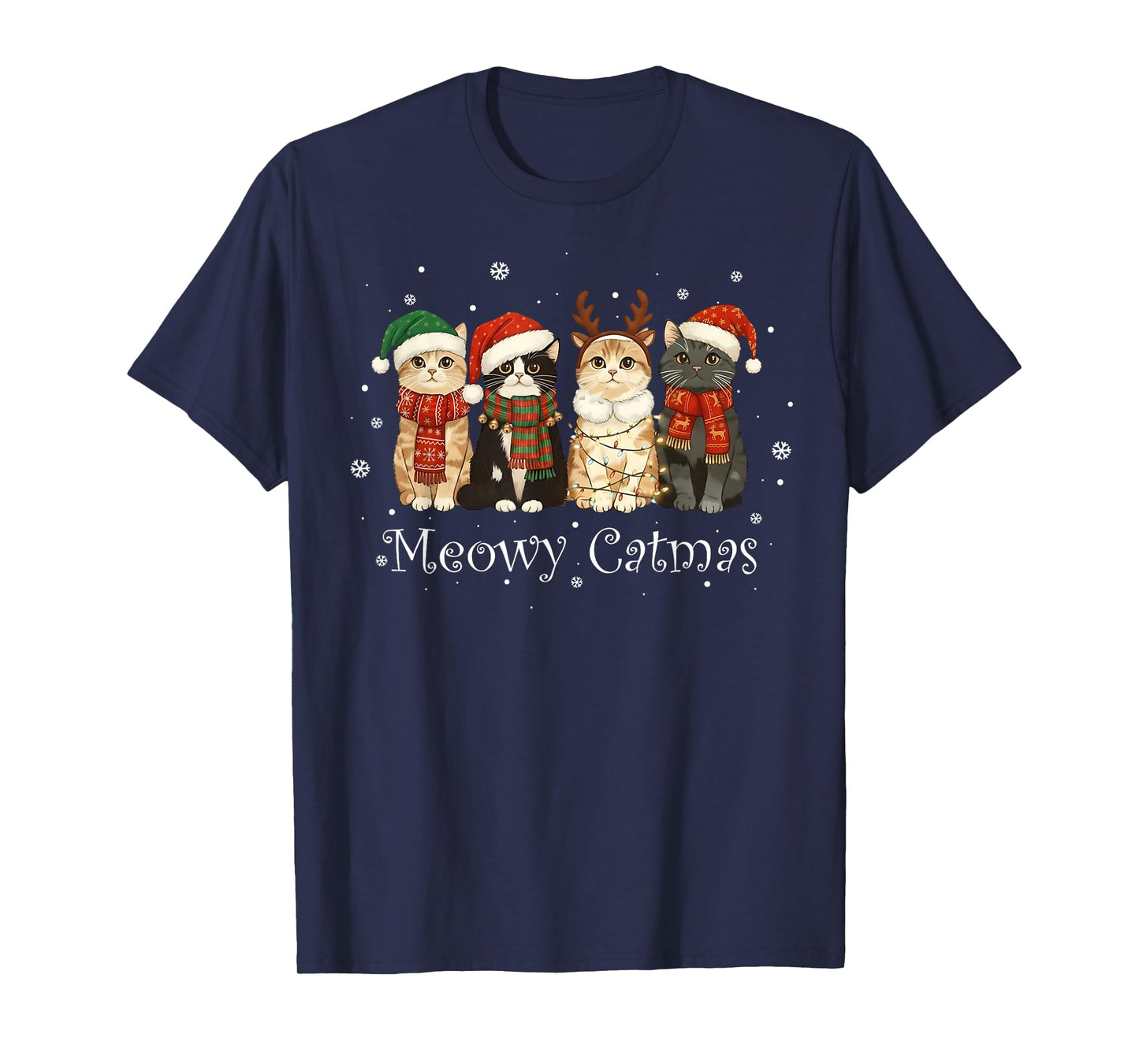 Meowy Catmas Cat Christmas Tree Xmas Girls Boys Funny Cat T-Shirt