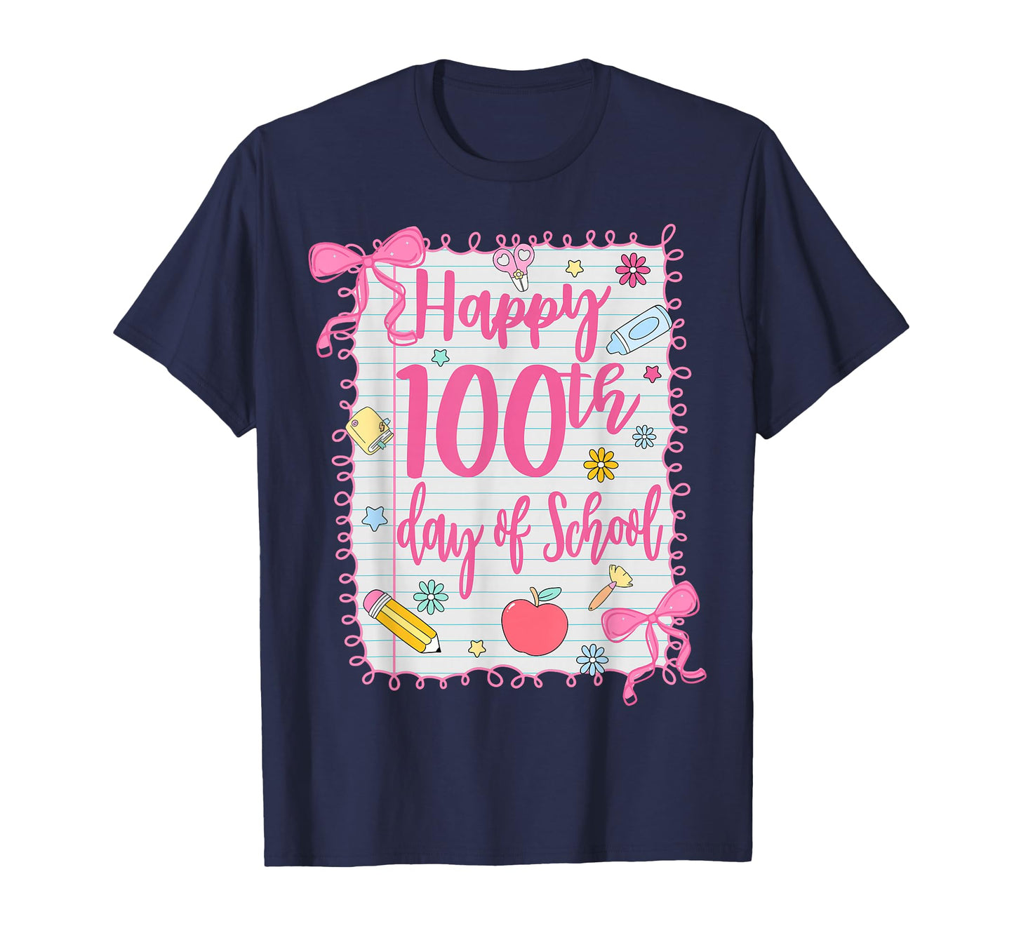 Happy 100th Day of School Coquette Girl Bow 100 Days Teacher T-Shirt