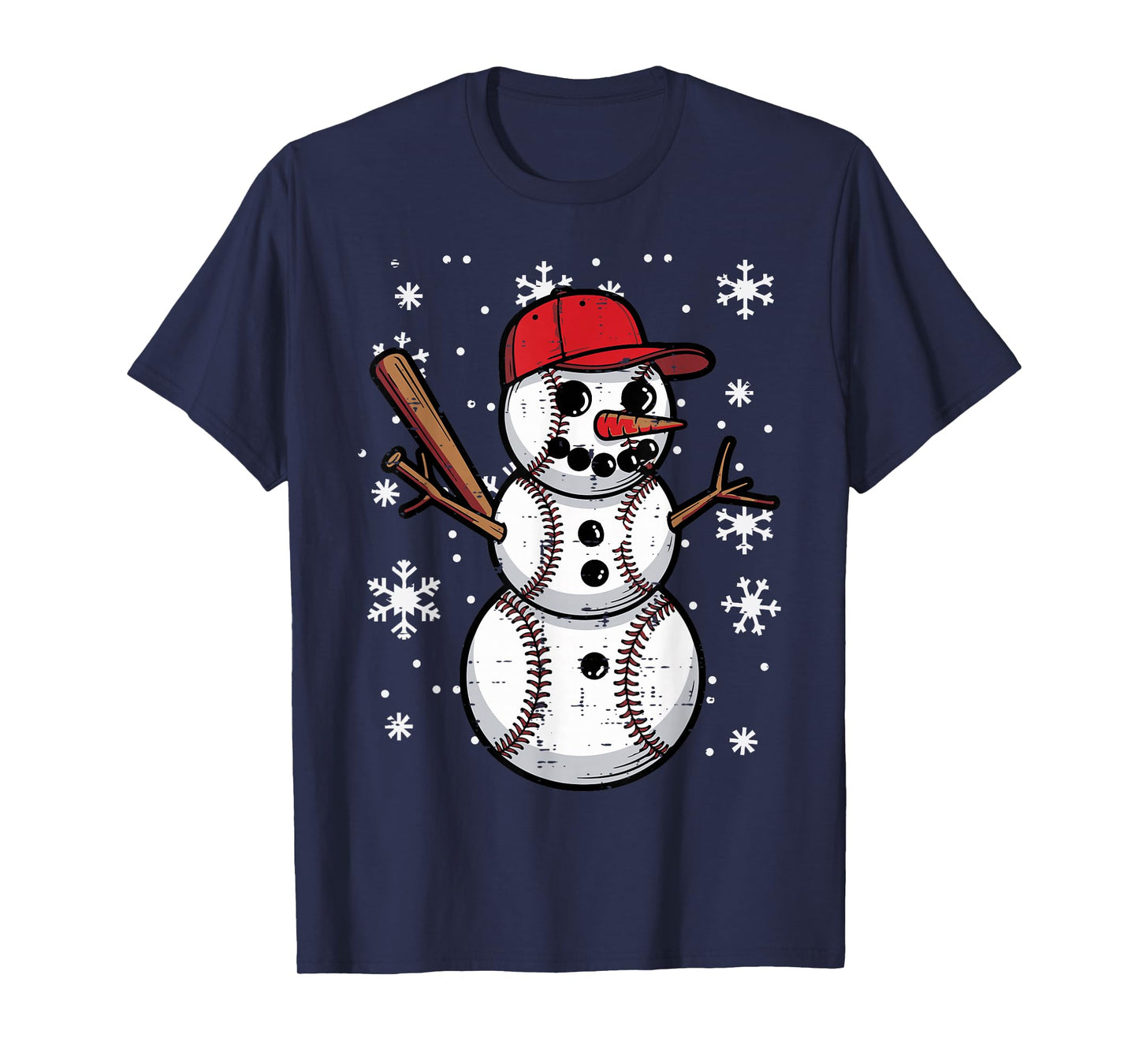 Christmas Snowman Baseball Player Xmas Sports Boys Kids Men T-Shirt