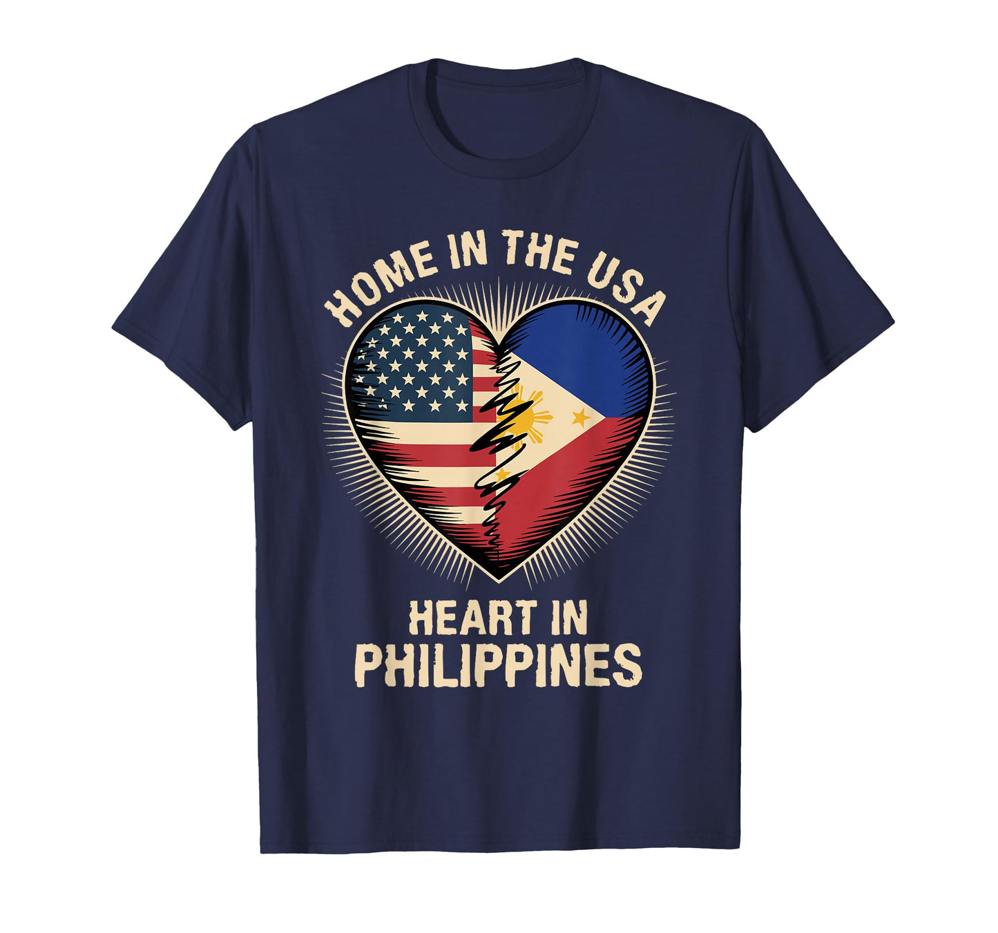 Home in The USA Heart in Philippines Filipino American T-Shirt