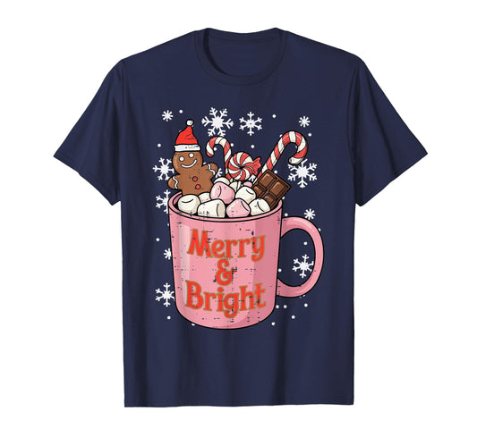 Christmas Gingerbread Cocoa Merry Bright Xmas Women Girls T-Shirt